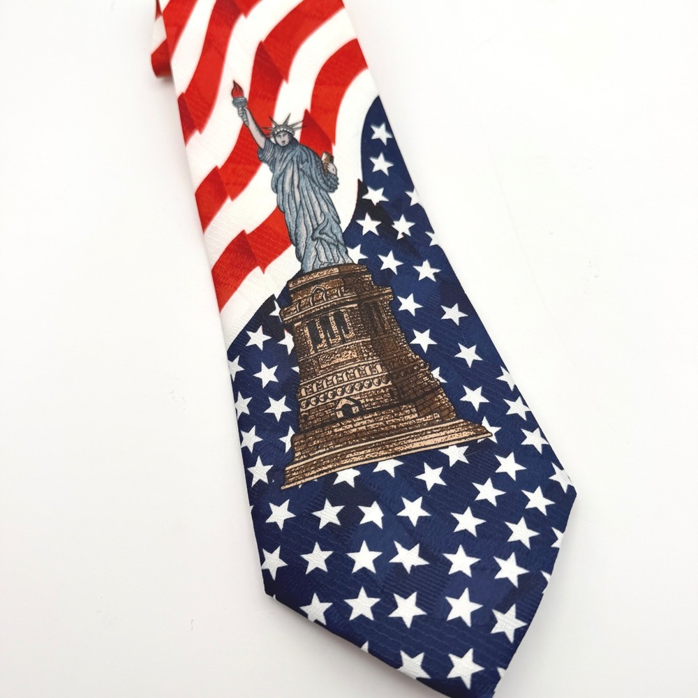 Renaissance Tie Statue of Liberty American Flag Patriotic Mens OS Red White Blue